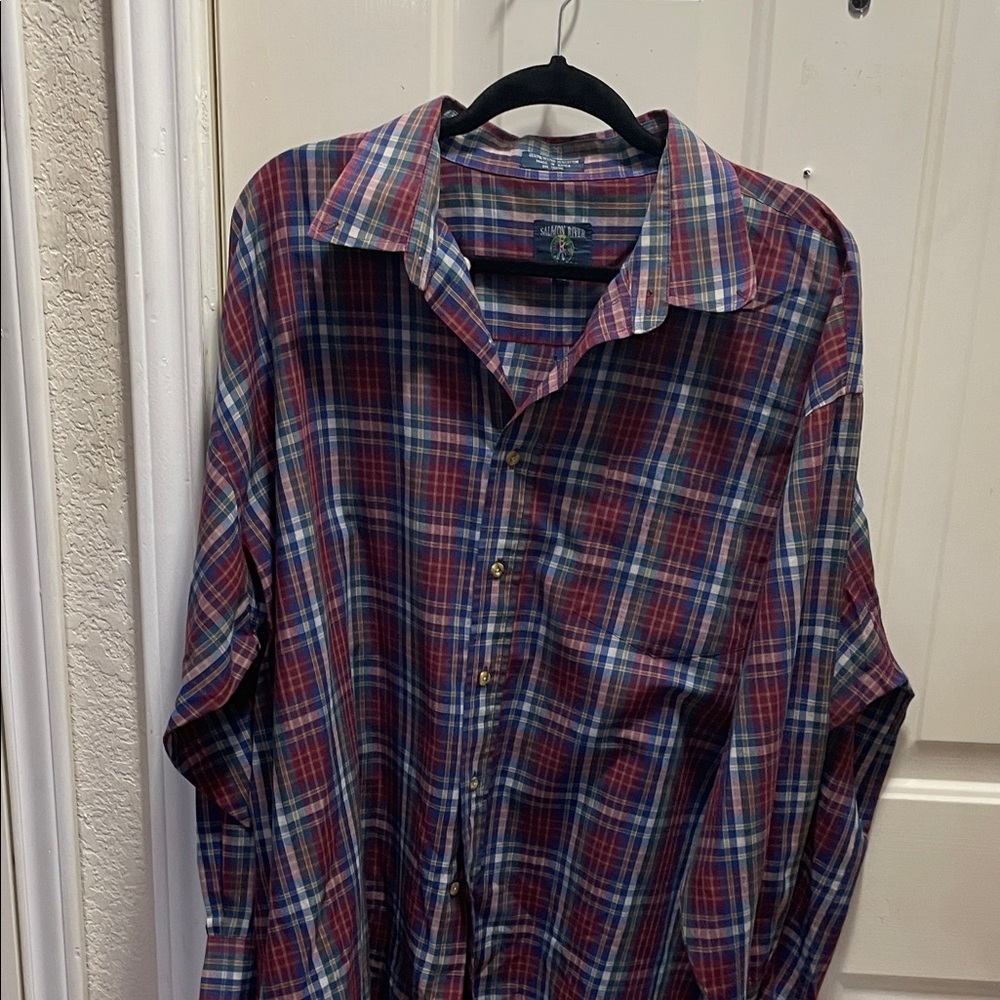 Men's Plaid Button-Down Shirt - Red and Blue